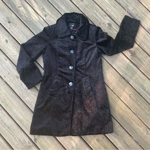 East 5th Faux Fur Textured Pea Coat Black Medium